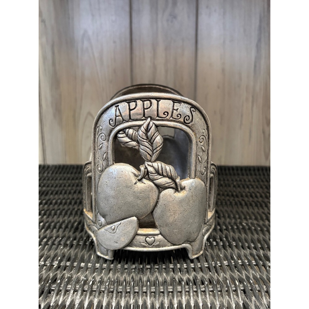 Carson Pewter Apple Napkin Holder Vintage Silver Tone Cast Metal Kitchen Decor